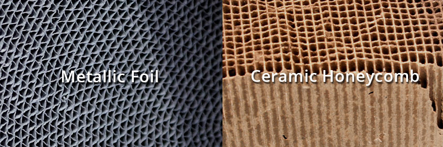 Metallic foil catalyst vs. ceramic honeycomb catalyst