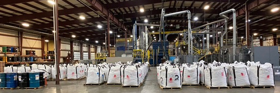 Staging of ceramic media before milling at the smelter facility